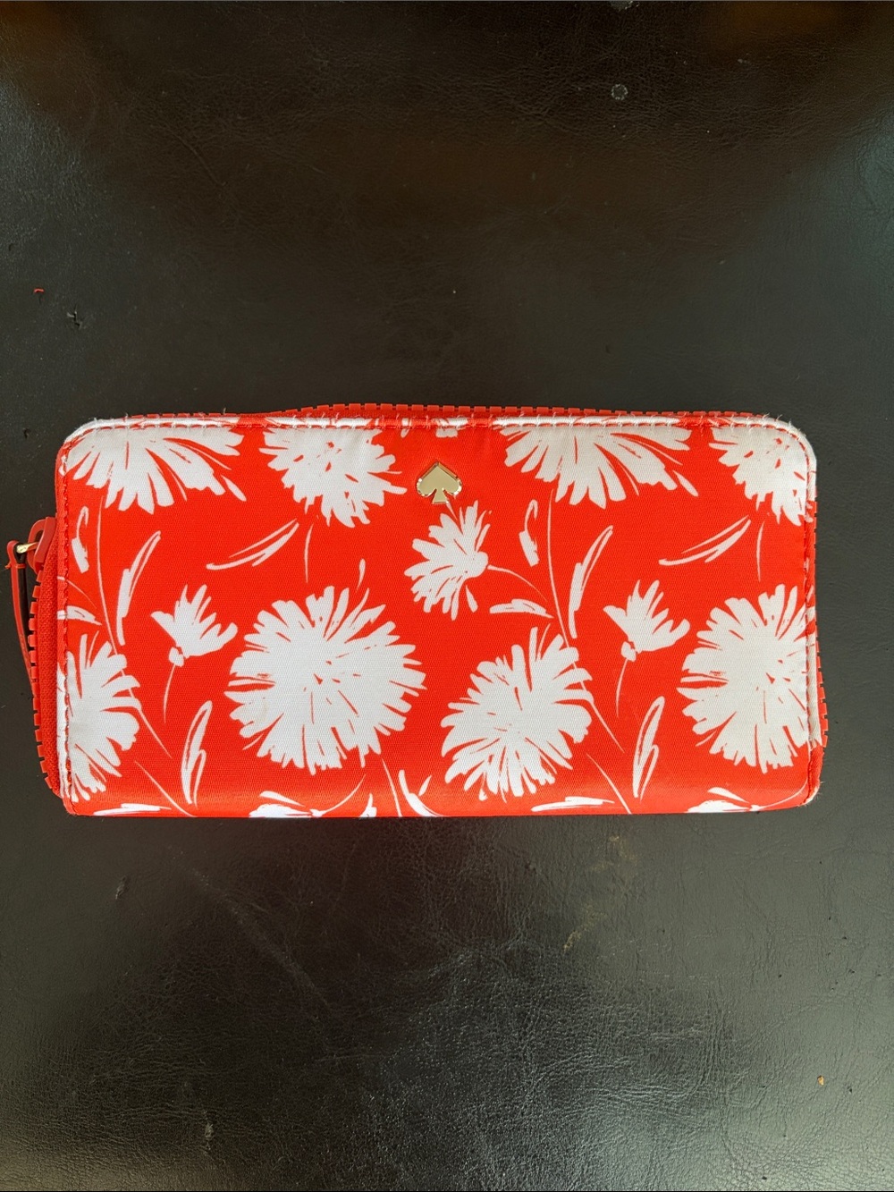 kate spade Orange Floral Zip-Around Wallet with Gold Spade Accent